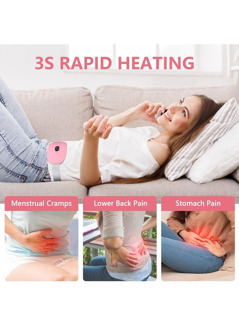 Easy Shop Portable Cordless Heating Pad for Period Cramps Relief, Rechargeable Electric Heat Belt with 3 Adjustable Heat Levels and 4 Vibration Modes, Perfect Gift for Women and Girls, Pink - Image 2